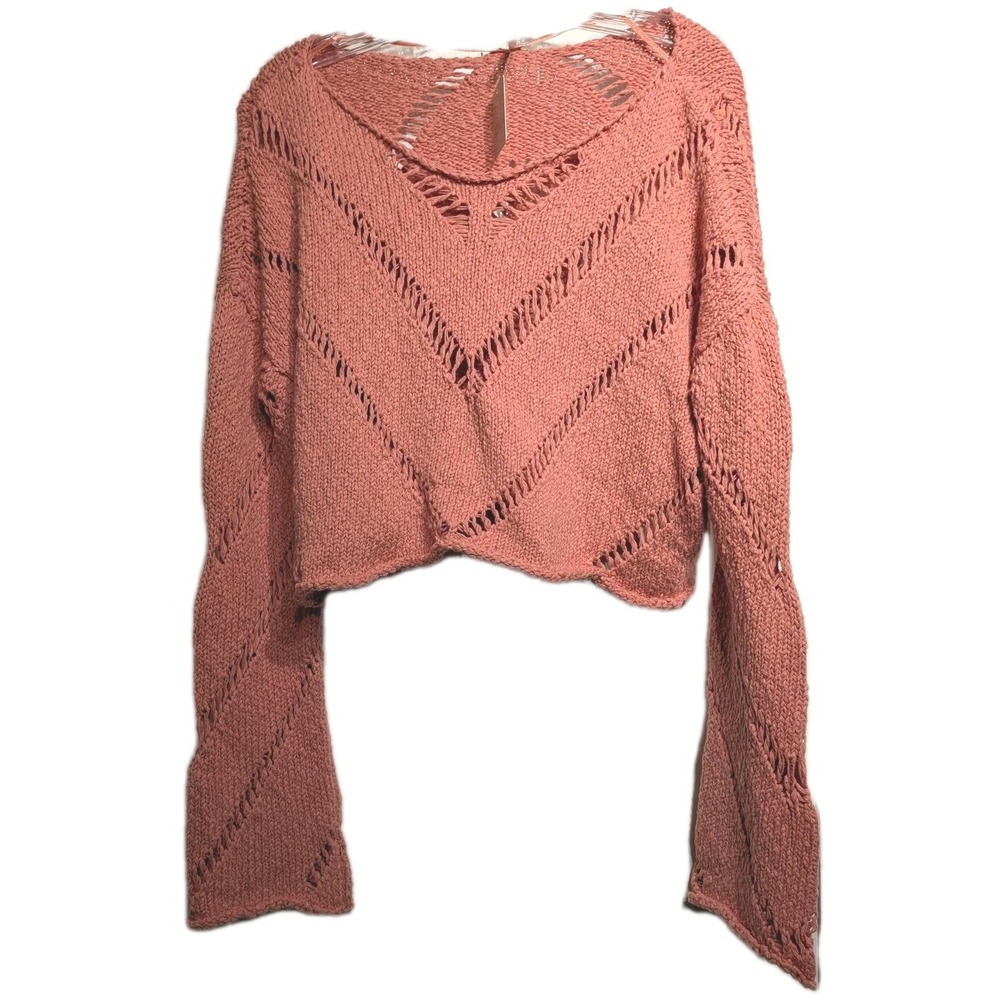 Free People Sweater Womens Small Pink Rosetta Open Knit V Neck Cropped NWT